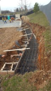 Retaining wall, rebar layout before pouring of concrete