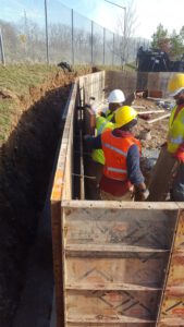 Retaining wall preparing for concrete