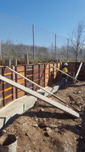 Retaining wall preparing for concrete
