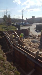 Retaining wall preparing for concrete