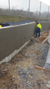 Retaining wall being purged