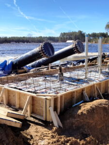 Rebar placed and inspected-ready before the concrete pour.